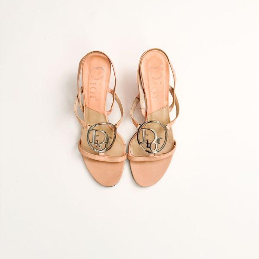 Christian Dior pink leather logo strap heels sandals charm vintage designer US 6